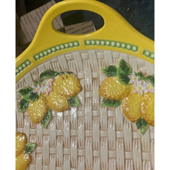 VTG. MCM Temptations Lemon Fruit 15-1/4" Serving Platter W/ Handles & Lemons - Picture 3 of 16